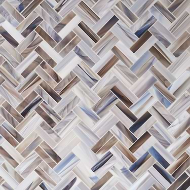 Bespoke Gray Blue 3/4" x 3” Herringbone Polished Glass Mosaic Tile - Sample