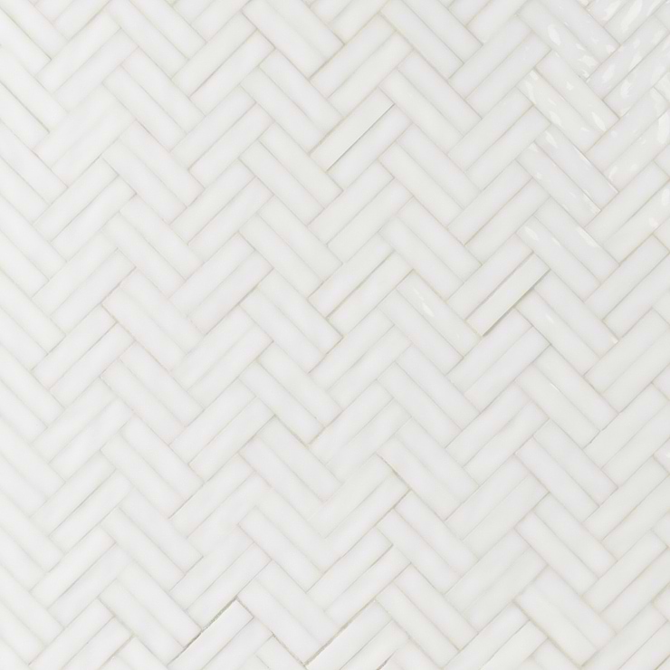Bespoke Gosh White 3/4" x 3” Herringbone Polished Glass Mosaic Tile