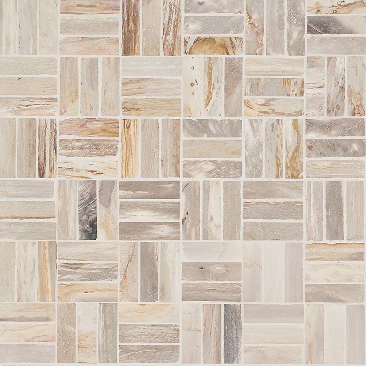 Fossil Basketweave 1x4 Petrified Stone Mosaic