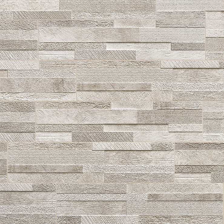 Lodge Stone 3D White 6x24 Textured Porcelain Tile; in White Porcelain; for Backsplash, Kitchen Wall, Wall Tile, Bathroom Wall, Shower Wall, Outdoor Wall; in Style Ideas Farmhouse, Industrial, Rustic