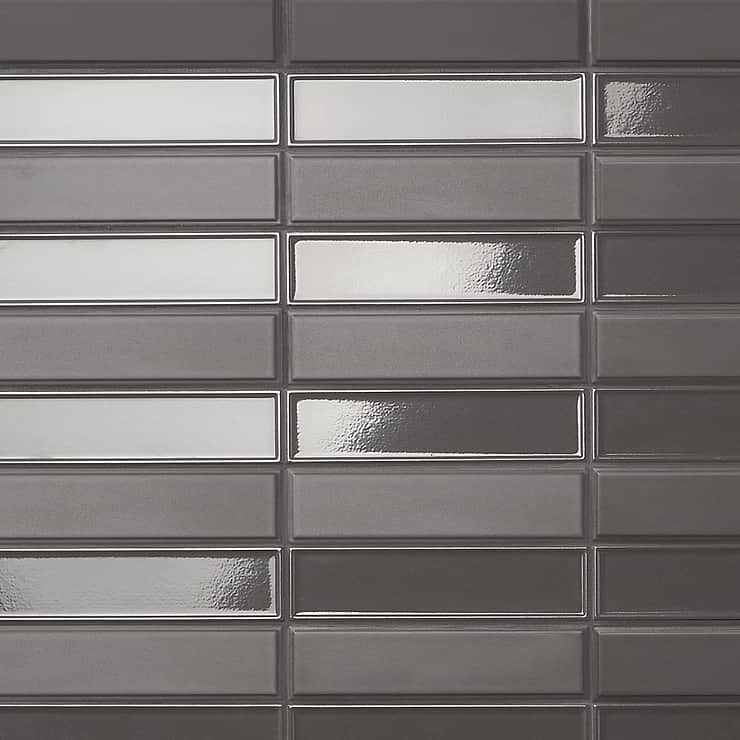 Eastside Mix Caffe Gray Framed Glossy and Beveled Matte 2x9 Ceramic Tile