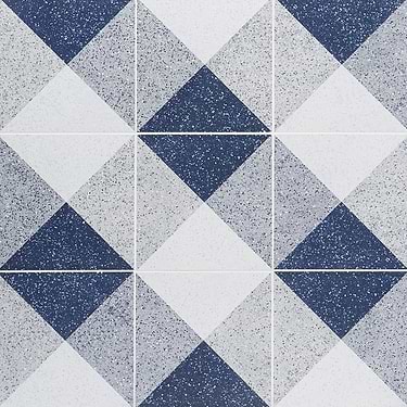 Art Geo Deco Navy Blue 8x8 Terrazzo Look Matte Porcelain Tile by Elizabeth Sutton