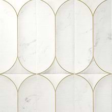Calypso 3D Carved Bianco White Brass Inlay 8x16 Textured Honed Marble Limestone Tile