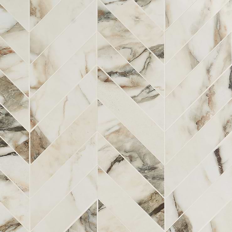 DreamStone Calacatta Rustico 2x8 Chevron Polished Porcelain Mosaic
