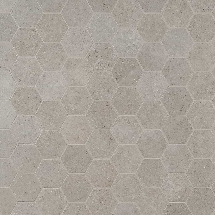 New Rock Fumo Light Gray 3" Hex Limestone Look Matte Porcelain Mosaic Tile
