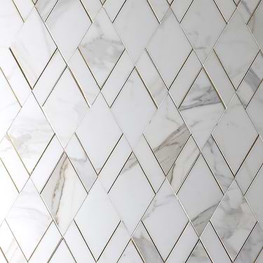Enver Calacatta White Diamond Polished Marble & Brass Mosaic - Sample