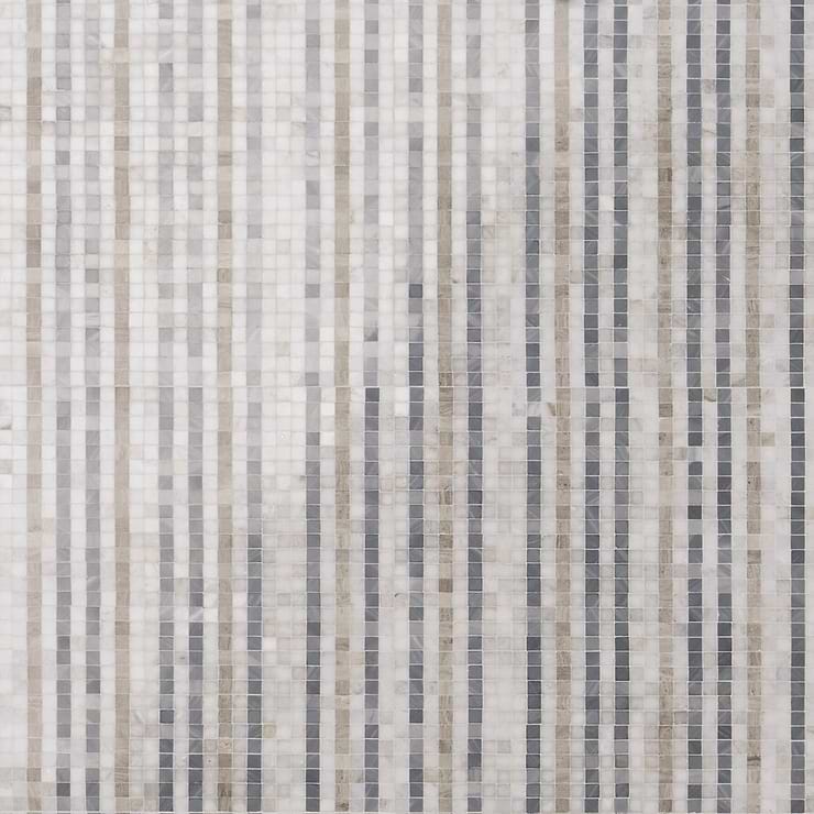 Microsaic Lines Cloud Gray Polished Marble Mosaic Tile