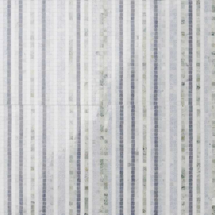 Microsaic Lines Sky Blue Polished Marble Mosaic Tile