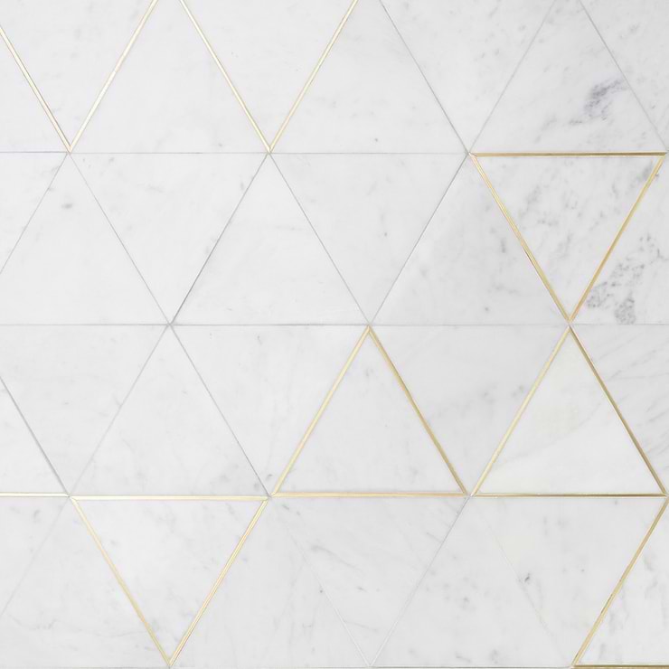 Verin Carrara Polished Marble and Brass Mosaic Tile