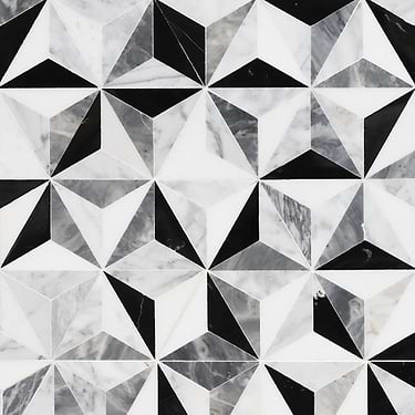 Phantasm Tuxedo Black and White Polished Marble Mosaic Tile - Sample
