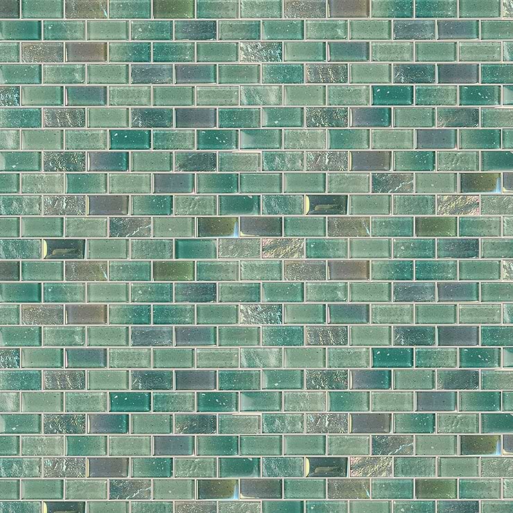 Fairy Green 1x2 Polished Glass Mosiac Tile