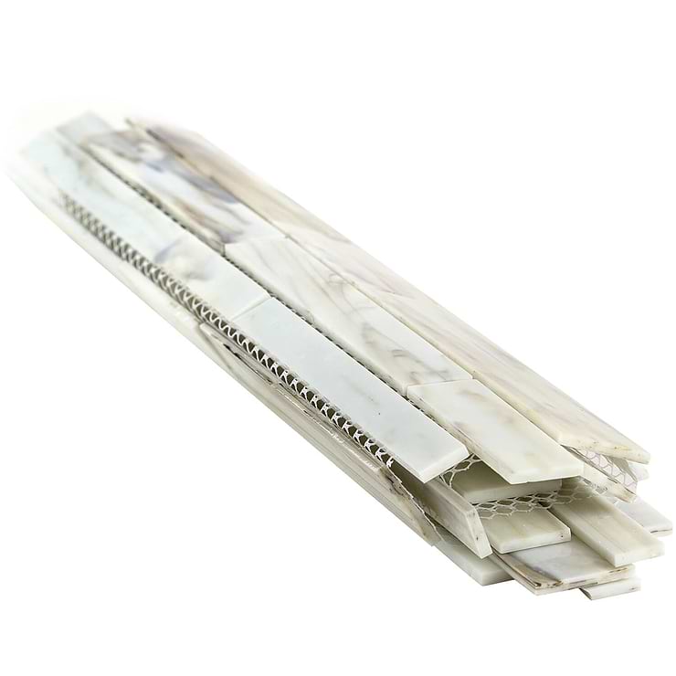 Matchstix Aura White Stained Glass Mosaic Tile