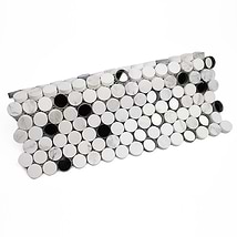 Reflection White Carrara Thassos Marble & Mirror Penny Round Polished Mosaic Tile
