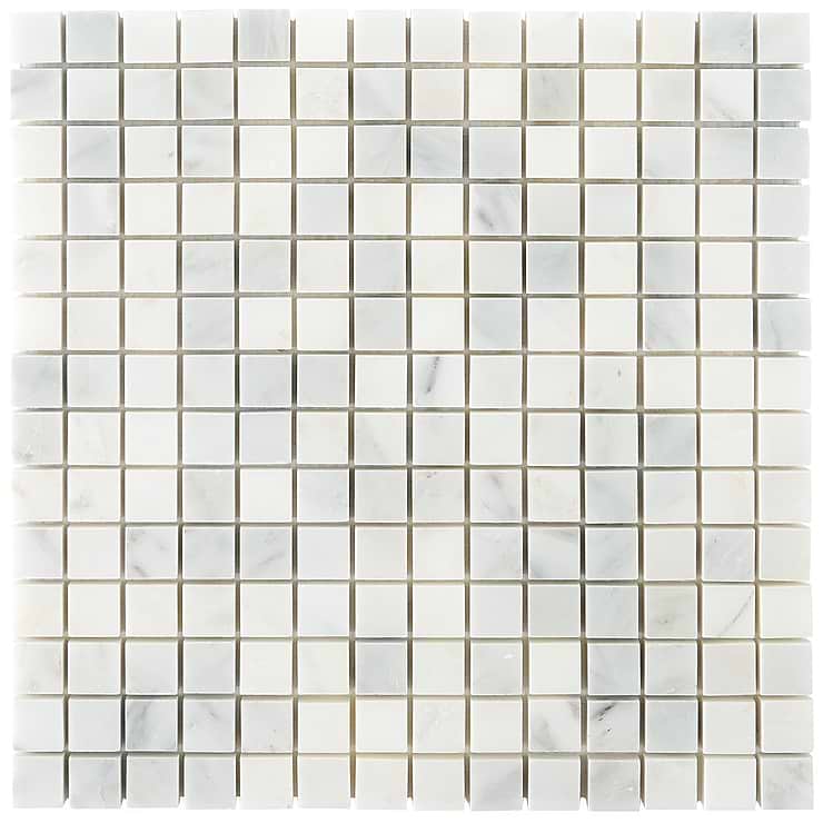 Asian Statuary White 1x1 Square Polished Marble Mosaic; in White base with gray and gold veining Asian Statuary; for Backsplash, Bathroom Floor, Bathroom Wall, Commercial Floor, Floor Tile, Kitchen Floor, Kitchen Wall, Outdoor Wall, Shower Floor, Shower Wall, Wall Tile; in Style Ideas Classic, Contemporary, Craftsman, Modern, Traditional, Transitional