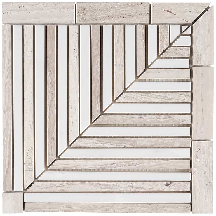 Monroe Corner Asian Statuary and Wooden Beige 8x8 Marble Mosaic Tile,  Polished