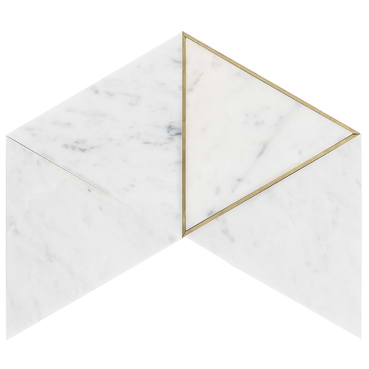 Verin Carrara Polished Marble and Brass Mosaic Tile
