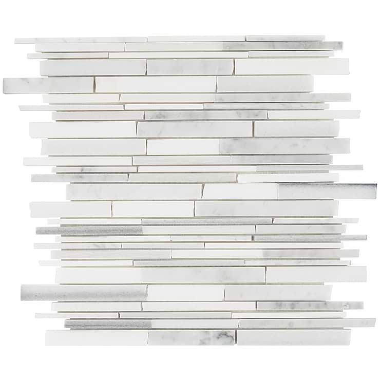Cracked Joint Clouds Gray Polished Marble Mosaic; in Cipolino, White Carrara + Thassos Marble; for Backsplash, Floor Tile, Kitchen Floor, Kitchen Wall, Wall Tile, Bathroom Floor, Bathroom Wall, Shower Wall, Shower Floor, Outdoor Wall, Commercial Floor; in Style Ideas Modern