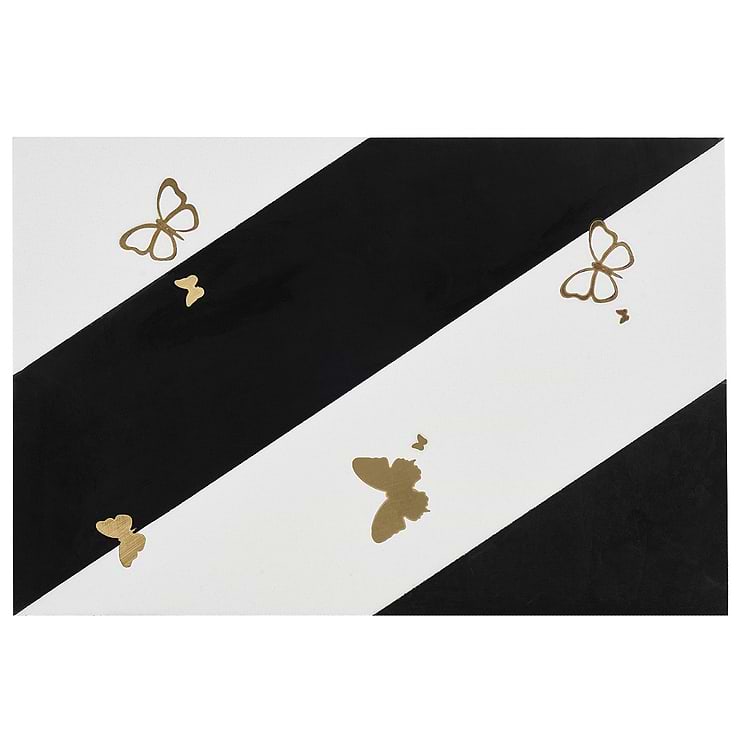Timeless Butterflies Nero Blanco 12x18 Polished Nanoglass Porcelain Tile By Elizabeth Sutton 