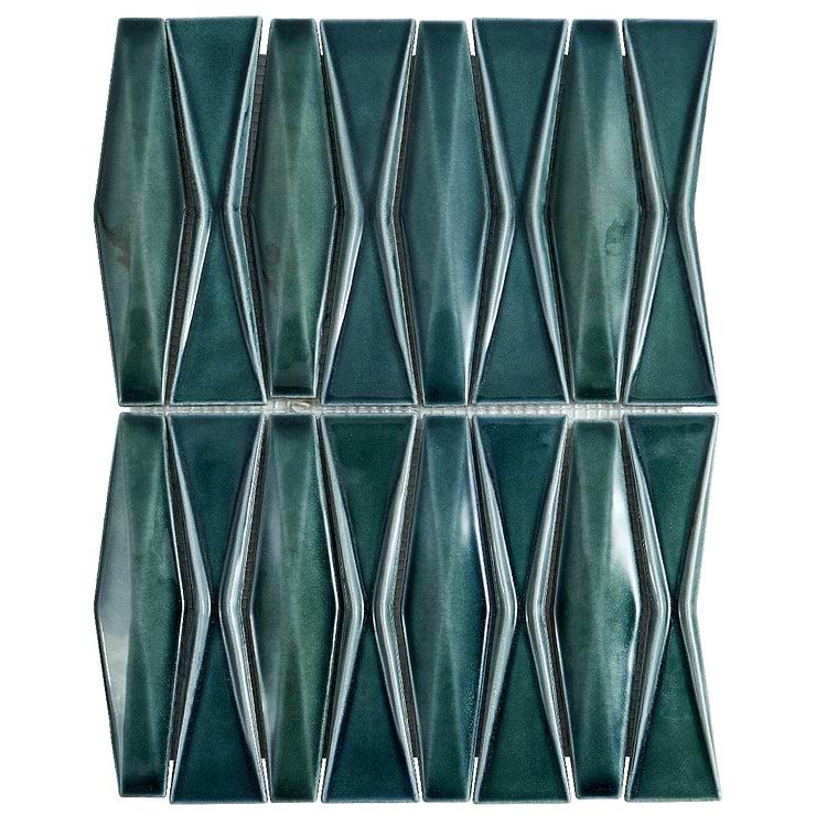 Nabi Harlequin Deep Emerald Green 2x8 Glossy Crackled Glass Mosaic Tile
