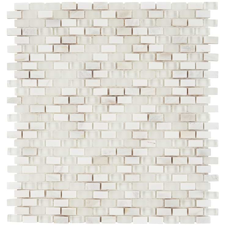 Paragon Pearl Lace Gray 1x1 Brick Marble & Glass Mosaic; in Shades of White Glass + Pearl Shell + White Thassos; for Backsplash, Kitchen Wall, Wall Tile, Bathroom Wall, Shower Wall; in Style Ideas Beach, Farmhouse, Mid Century
