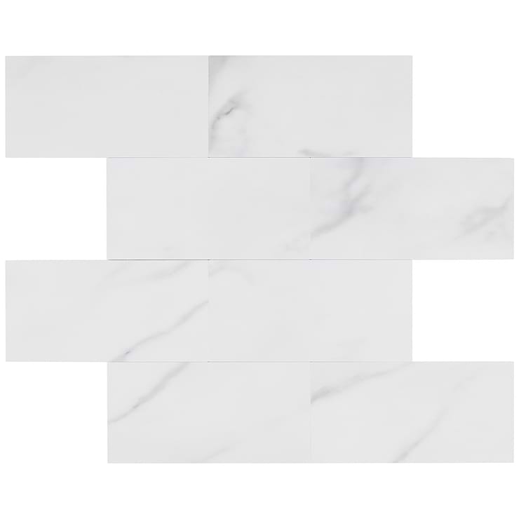 Calacatta LPS White 3x6 Brick Seamless Solid Core Peel & Stick Self Adhesive Marble Look Matte Tile