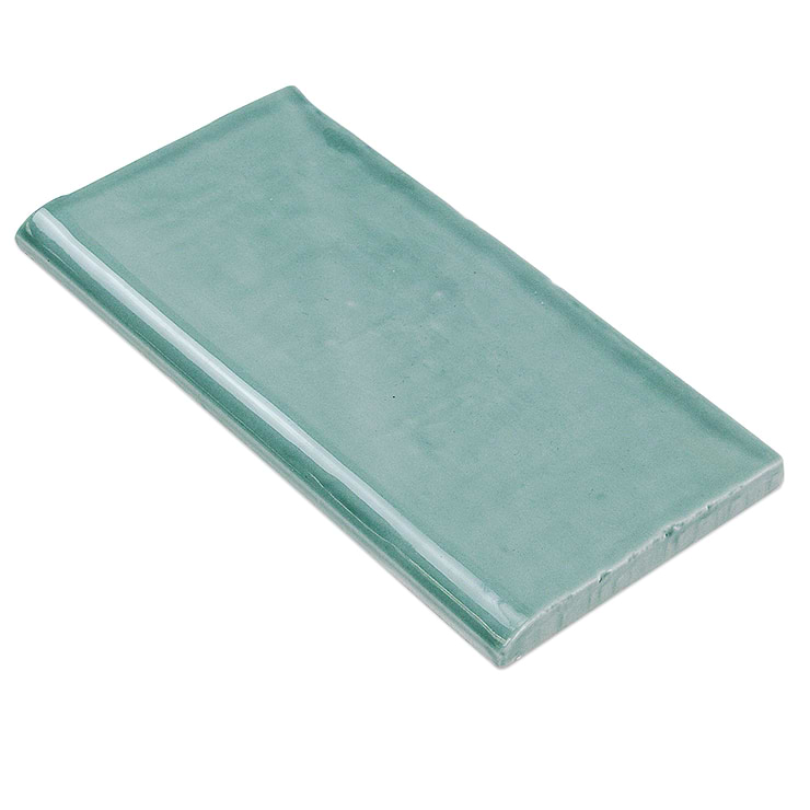 Lancaster  Open Seas Green 3x6 Ceramic Bullnose; in Green Ceramic ; for Backsplash, Kitchen Wall, Wall Tile, Bathroom Wall; in Style Ideas Beach, Farmhouse