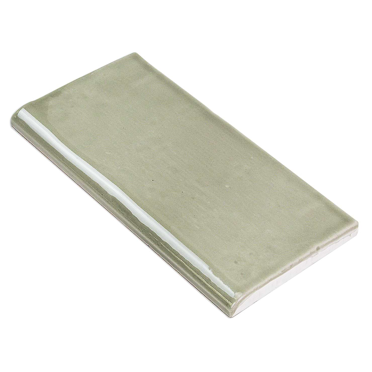 Lancaster  Celery Green 3x6 Ceramic Bullnose; in Light Green Ceramic ; for Backsplash, Bathroom Wall, Shower Wall; in Style Ideas Beach, Farmhouse