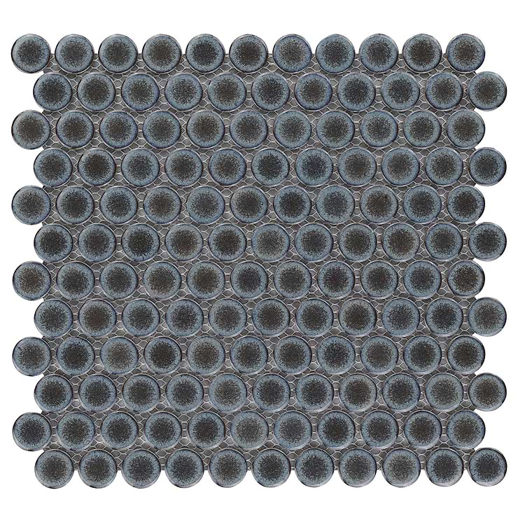 Nirvana Iris Rimmed 1" Penny Round Polished Gray Porcelain Mosaic