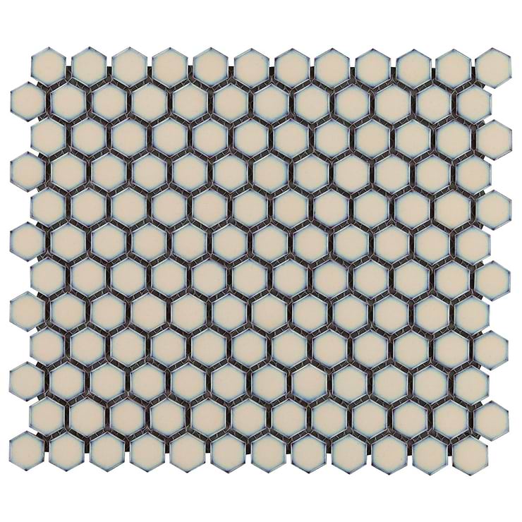Eden 2.0 Latte Beige Rimmed 1" Hexagon Polished Porcelain Mosaic