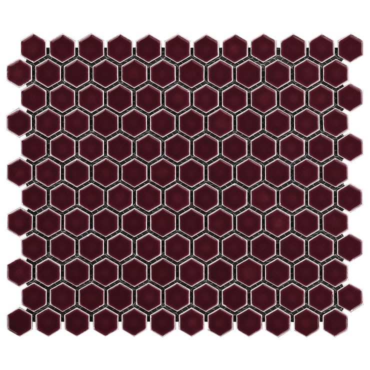 Eden 2.0 Summer Plum Purple Rimmed 1" Hexagon Polished Porcelain Mosaic