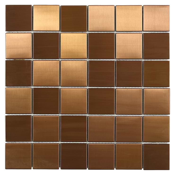 Metal Copper 2x2 Square Matte Mosaic; in Metal Copper Stainless Steel; for Backsplash, Kitchen Wall, Wall Tile, Bathroom Wall; in Style Ideas Industrial, Mid Century, Rustic