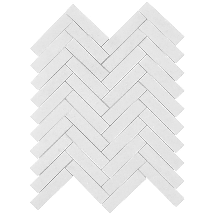 Snow White 1x4 Herringbone Polished Marble Mosaic
