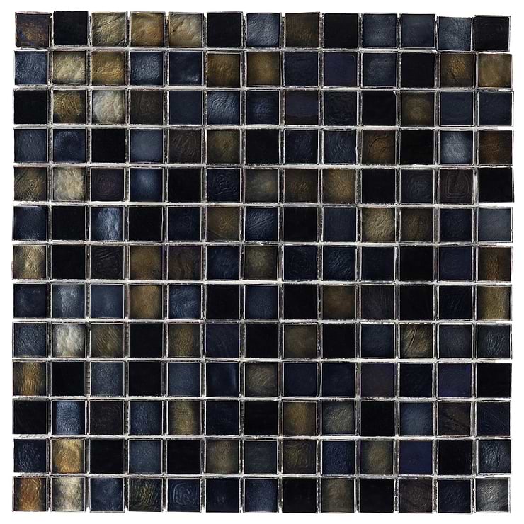Ohana Small Squares Black Bronze 1x1 Glass Mosaic Tile