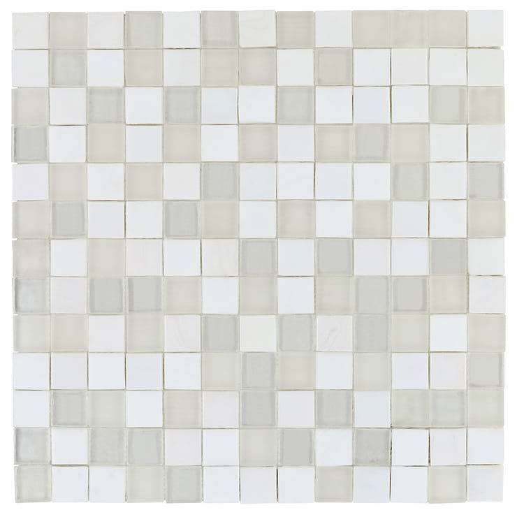 Ohana Small Squares Oxygen White 1x1 Glass Mosaic