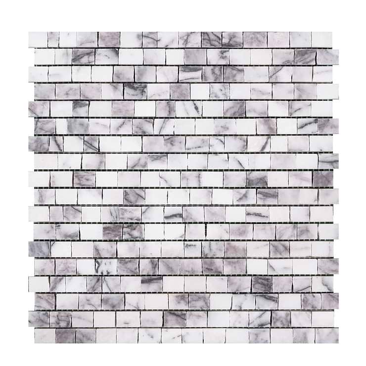 Lilac White Micro Cracked Joint Honed Marble Mosaic