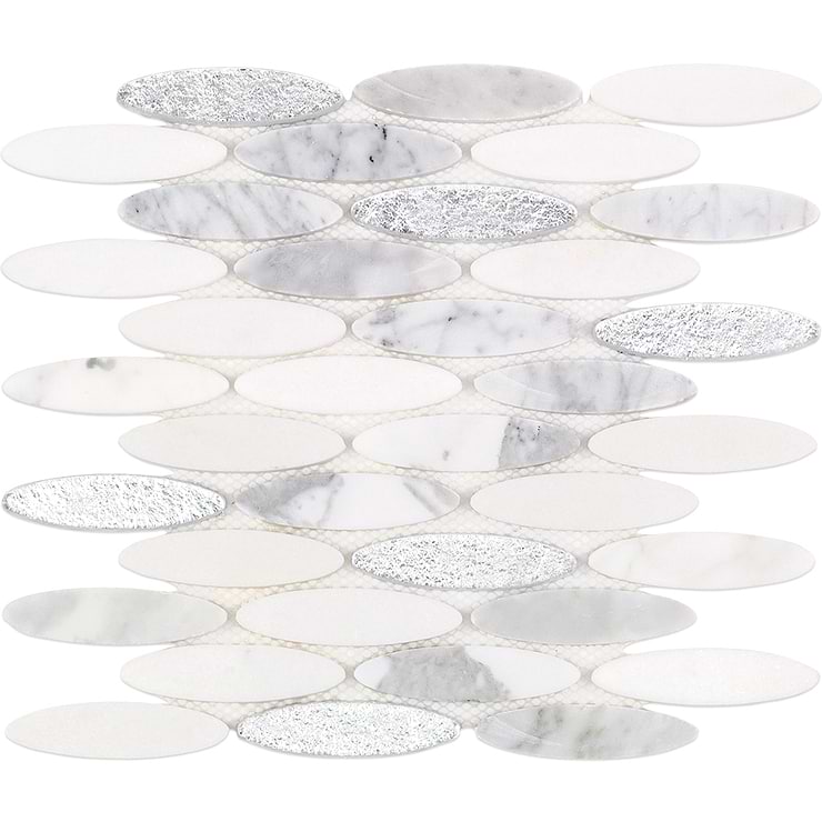 Kinetic Ice Water Ovals Glass & Stone Tile