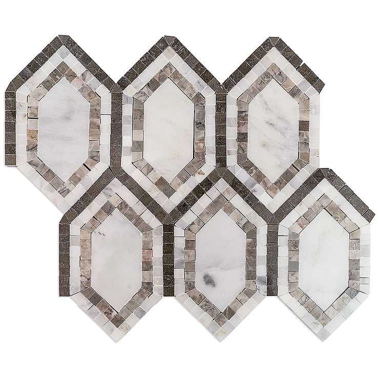 Infinity Asian Hexagon With Temple Gray Asian and Lagos Marble Tile