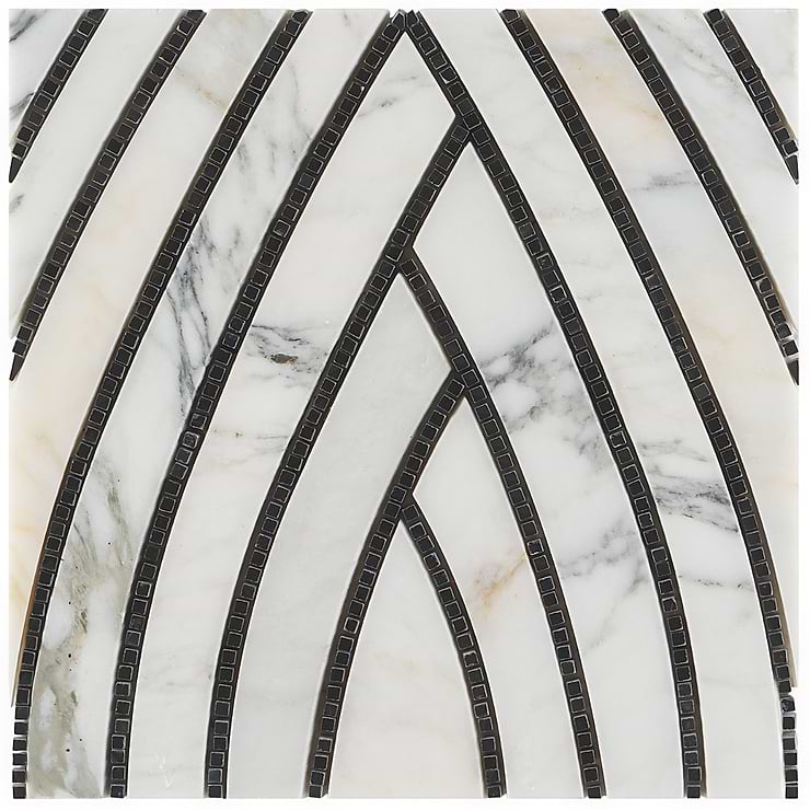 New Palm Beach by Krista Watterworth Leaf White Polished Marble Mosaic