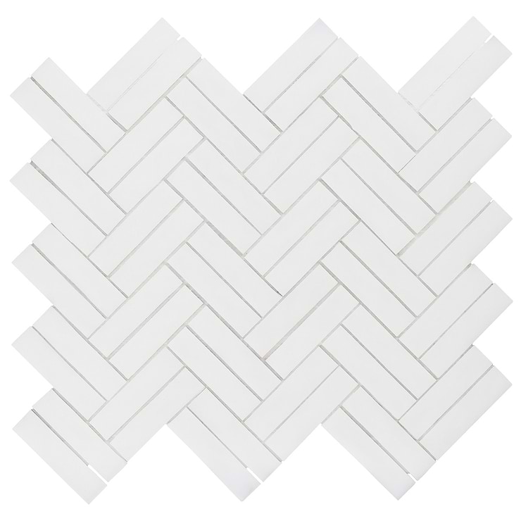 Bespoke Gosh White 3/4" x 3” Herringbone Polished Glass Mosaic Tile