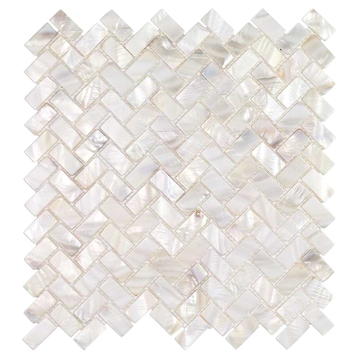 Oyster White Pearl Herringbone Tile