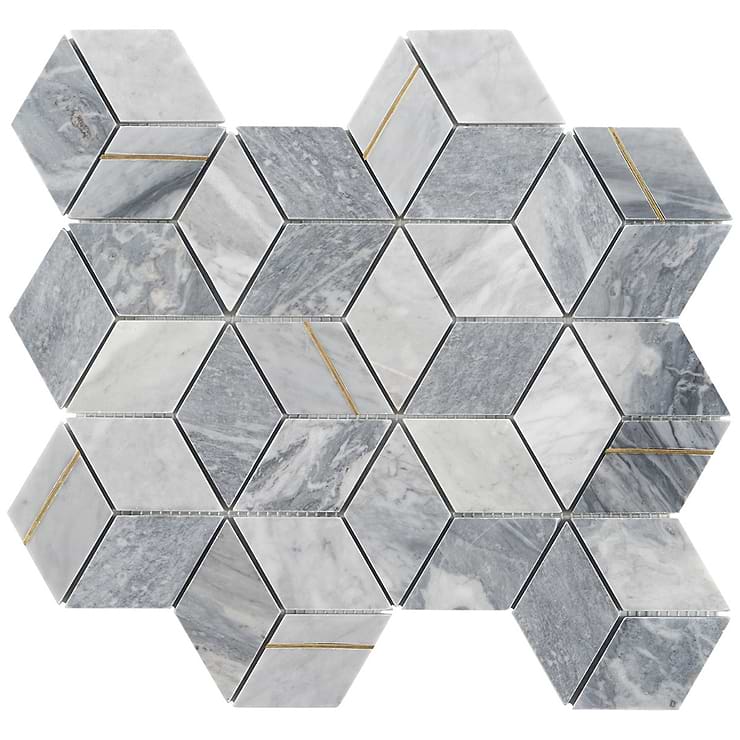 Morgana Bardiglio Polished Marble and Brass Mosaic Tile