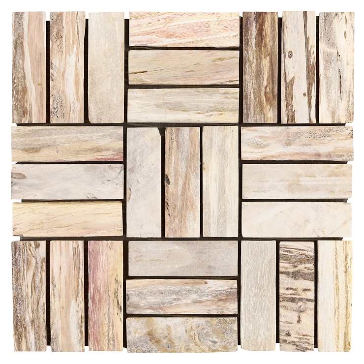 Fossil Basketweave 1x4 Petrified Stone Mosaic