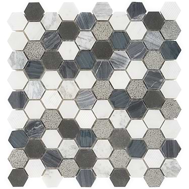 Esker Oxford Gray Hexagon Marble & Glass Tile - Sample