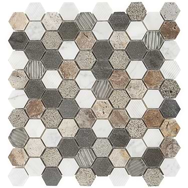Esker Stratus Multicolor Hexagon Textured Marble Mosaic