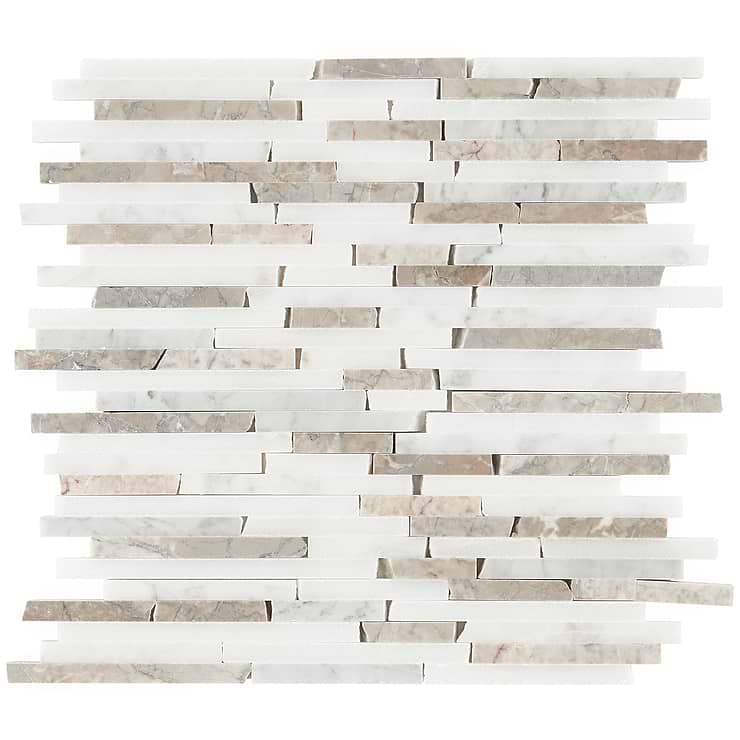 Cracked Joint Vanilla Chai Gray Polished Marble Mosaic; in White Carrara, Snow White, Bluish Gray Marble; for Backsplash, Floor Tile, Kitchen Floor, Kitchen Wall, Wall Tile, Bathroom Floor, Bathroom Wall, Shower Wall, Outdoor Wall, Commercial Floor; in Style Ideas Rustic, Classic, Craftsman, Cottage, Farmhouse, Mediterranean, Traditional