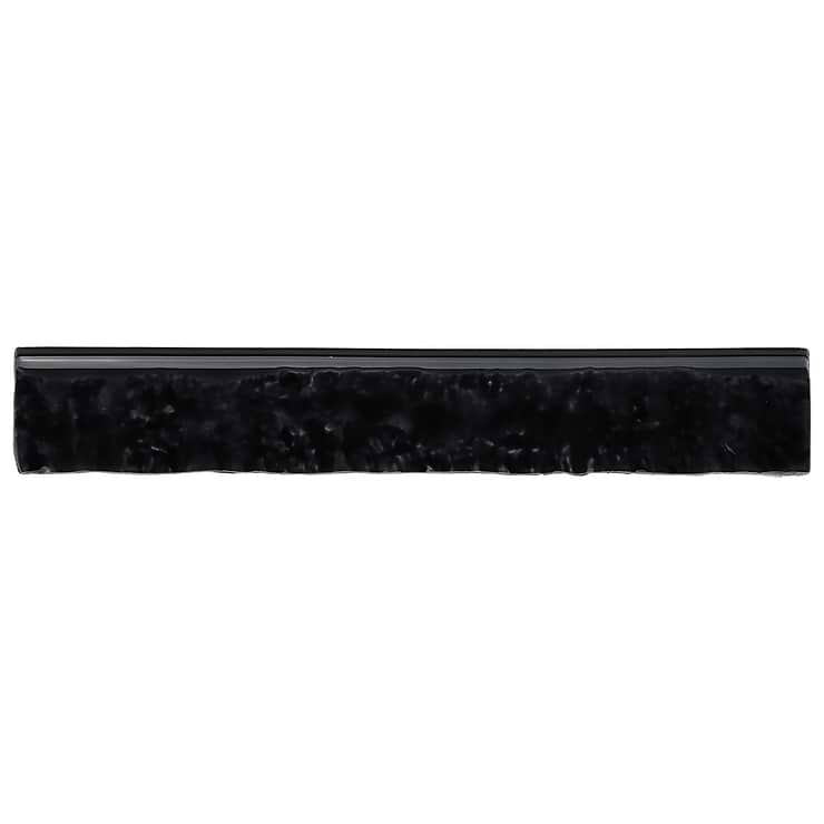 Wabi Sabi Coal Black 1.5x9 Glossy Ceramic Bullnose; in Black White Body Ceramic; for Backsplash, Kitchen Wall, Wall Tile, Bathroom Wall, Shower Wall; in Style Ideas Beach, Craftsman, Cottage, Mid Century, Mediterranean, Traditional, Transitional; released 2023; new, trends