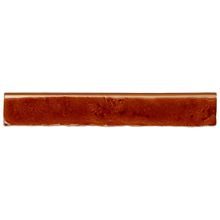 Wabi Sabi Honey Brown 1.5x9 Crackled Glossy Ceramic Bullnose; in Ochre, Golden Yellow Orange White Body Ceramic; for Backsplash, Kitchen Wall, Wall Tile, Bathroom Wall, Shower Wall; in Style Ideas Beach, Cottage, Craftsman, Mediterranean, Mid Century, Traditional, Transitional; released 2023; new, trends