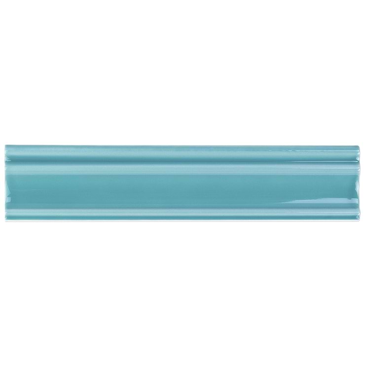 Seaport Aquamarine 2X10 Ceramic Chair Rail; in Green White Body Ceramic; for Backsplash, Bathroom Wall; in Style Ideas Beach