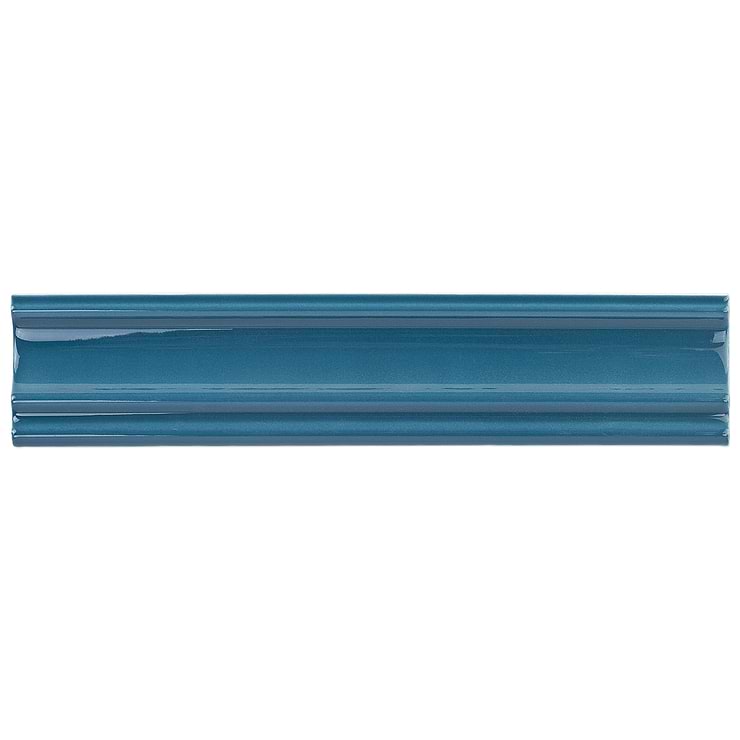 Seaport Atlantic 2X10 Ceramic Chair Rail; in Blue White Body Ceramic; for Backsplash, Bathroom Wall; in Style Ideas Beach
