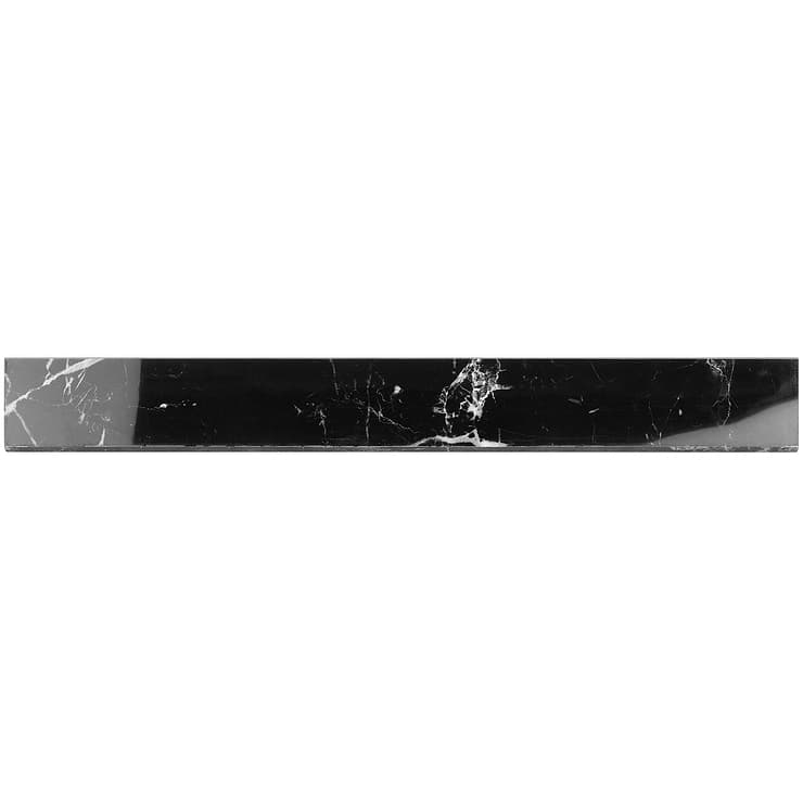 Marble Tech  Port Laurent 3x24 Polished Nero Marquina Look Bullnose; in Black + White Porcelain ; for Backsplash, Floor Tile, Kitchen Floor, Kitchen Wall, Wall Tile, Bathroom Floor, Bathroom Wall, Shower Wall, Shower Floor, Outdoor Floor, Outdoor Wall, Commercial Floor, Pool Tile